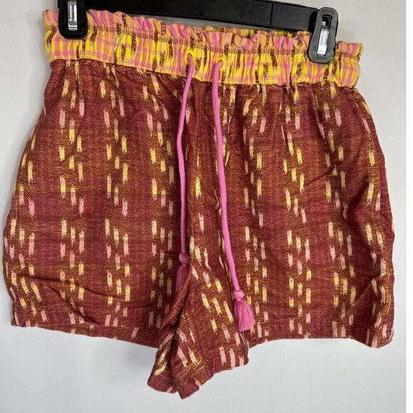 Aerie Jacquard Paperbag Waist Yellow Shock Brown Tassel Front Short SMALL NWT - Picture 3 of 10